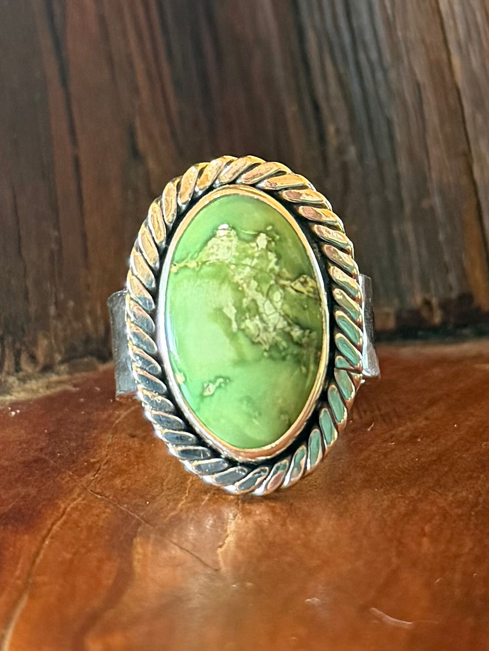 Sonoran turquoise ring, hammered silver band, rope border, natural, one of a kind, Southwest, artisan, semi precious gemstone