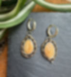 Elk ivory oval earrings in ribbed gold-filled setting, handcrafted Taos, New Mexico