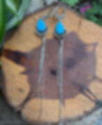 Desert Rain Dancer Kingman turquoise fringe earrings, handcrafted Taos, New Mexico