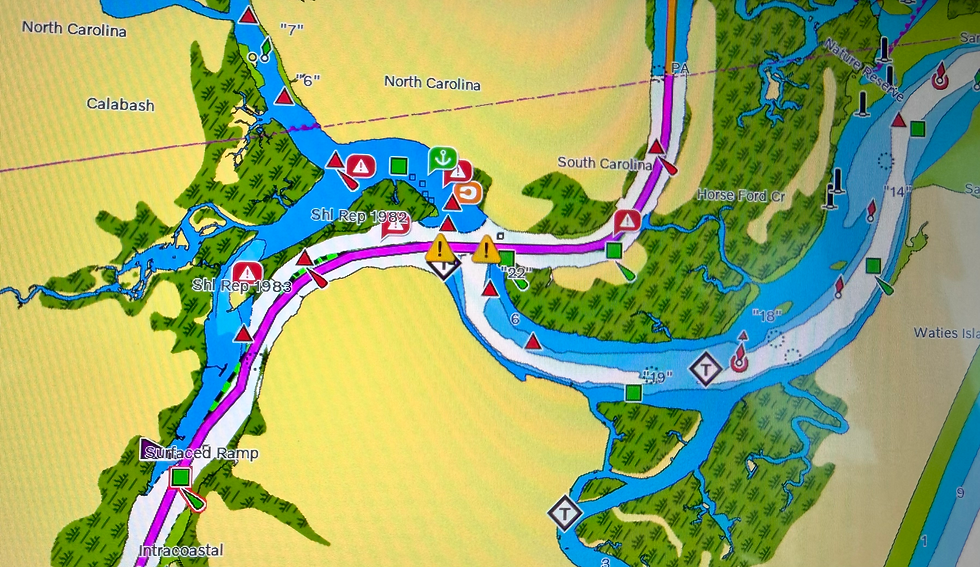 The Pink Autoguidance Line on the Chartplotter.