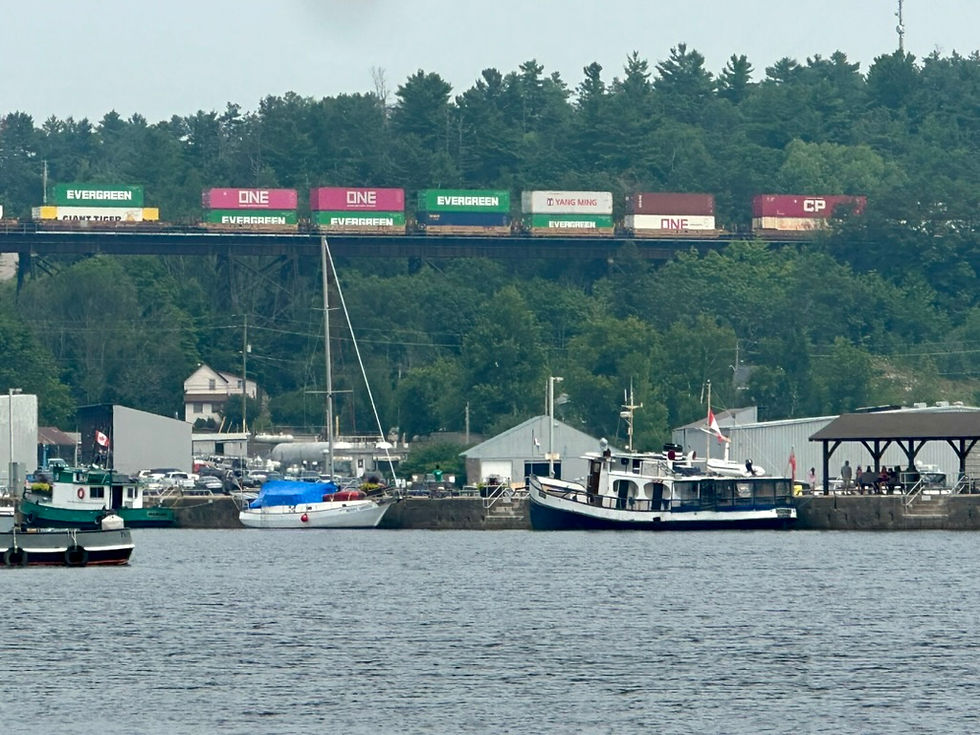 A Train Crossing the Trestle as Viewed from Our Slip