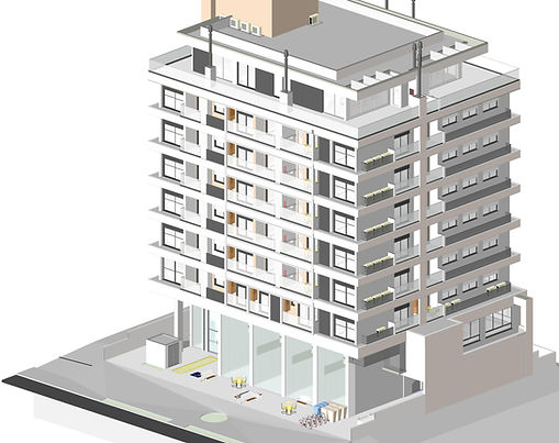 Perspectiva 3D de planta baixa de prédio residencial para projeto executivo em BIM