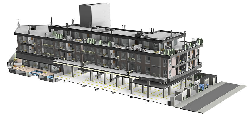 Modelo BIM da arquitetura de projeto de empreendimento imobiliário residencial de médio porte.
