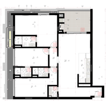 Desenho técnico de planta baixa ampliada com detalhamentos de área molhada, para projeto de arquitetura