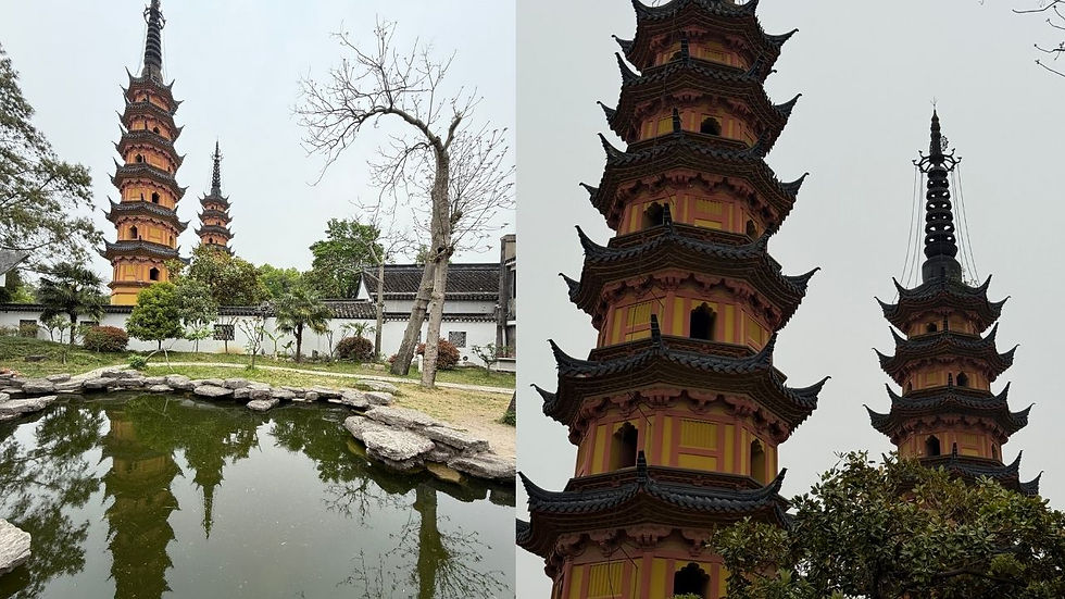 View from inside Wuzuoren Free art museum near Twin Pagodas Suzhou