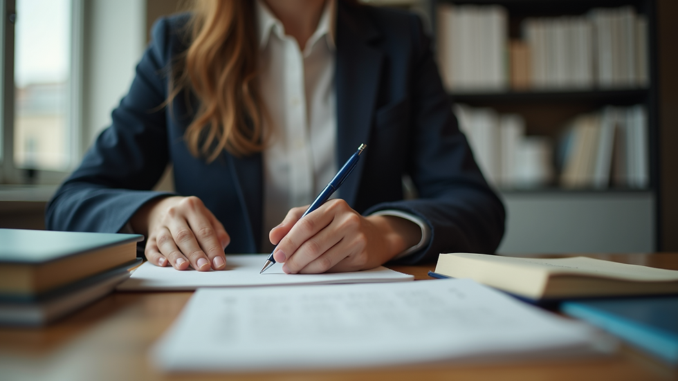 Eye-level view of a person sitting at a desk writing