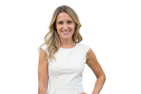Career Transformation Strategist in white sleeveless dress smiling warmly against white background | Professional career coaching