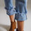 Miniatura: Straight Leg Jeans With Distressed Hem in Light Blue