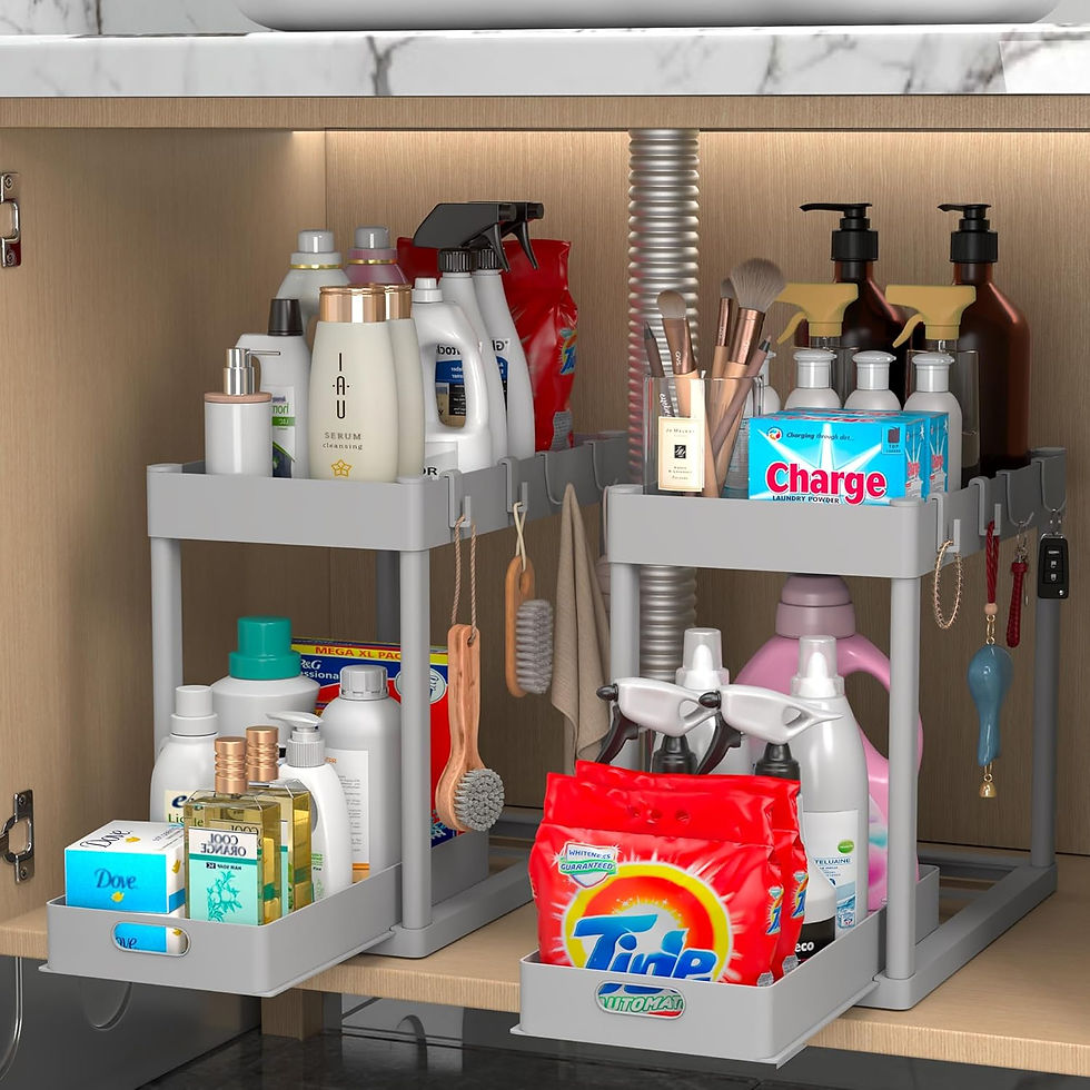 Thumbnail: 2PC Under Sink Organizer Rack 2 Tier Under Sliding Cabinet Basket Organizer Dra