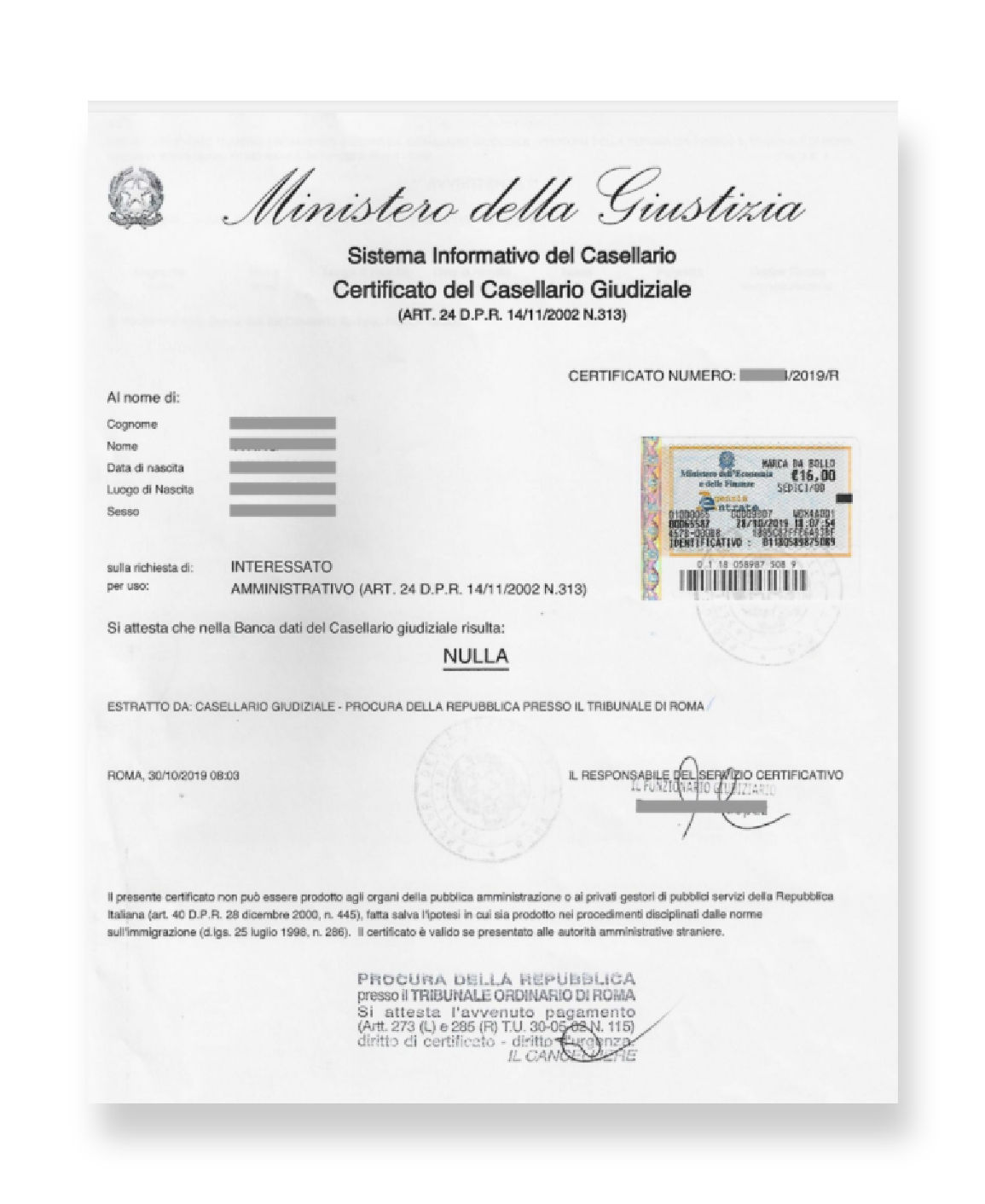 Criminal Records Certificate