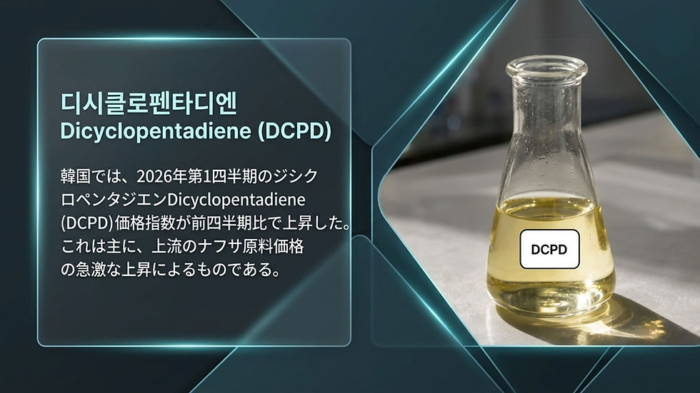 韓国では、2026年第1四半期のジシクロペンタジエンDicyclopentadiene (DCPD) 価格指数が前四半期比で上昇した。これは主に、上流のナフサ原料価格の急激な上昇によるものである。