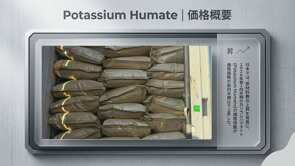 한국에서는 원자재 가격 상승에 힘입어 2026년 1분기 칼륨 휴메이트(Potassium Humate)가격 지수가 전 분기 대비 상승했습니다.