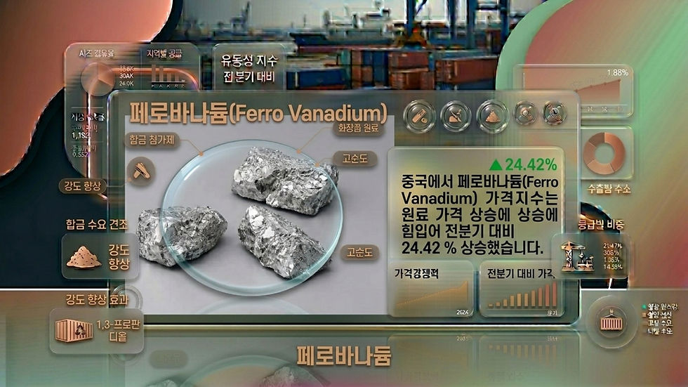 중국에서 페로바나듐(Ferro Vanadium) 가격지수는 원료 가격 상승에 힘입어 전분기 대비 24.42 % 상승했습니다.