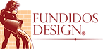 logo de la empresa, de hefesto y el texto Fundidos Design Dios volcano, dios de la herreria