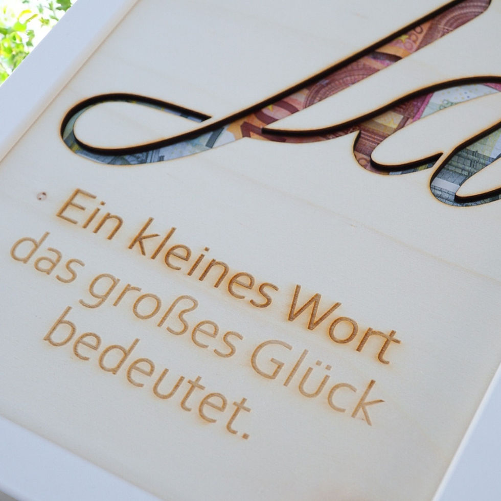 Geldgeschenk Bilderrahmen Ja mit eingelegten Geldscheinen zur Hochzeit.