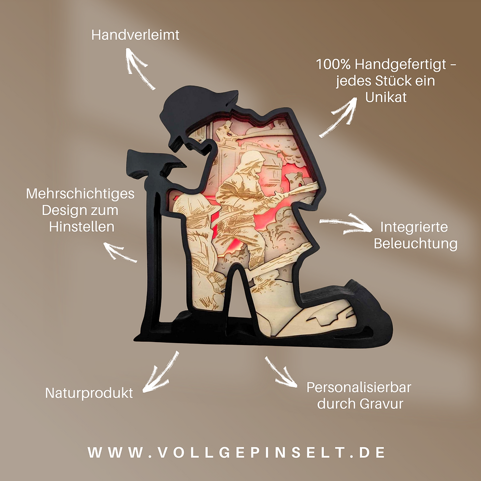 Miniaturbild: Holzbild Feuerwehr mit roter LED Beleuchtung aus mehrschichtigem Holz.