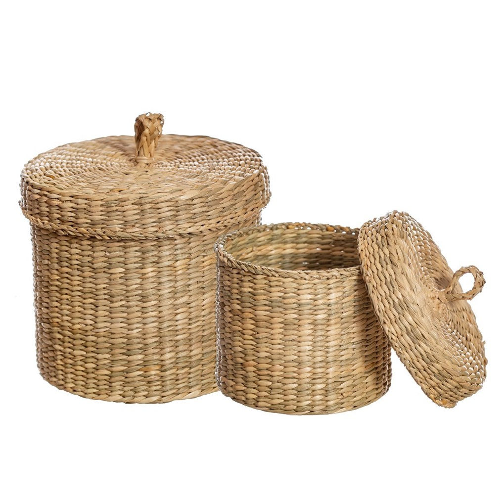 Seagrass Baskets With Lids (Set of 2)