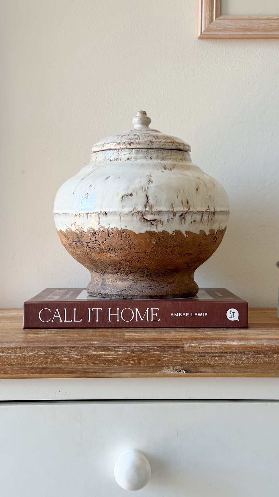 Thumbnail: Aged cream terracotta pot with lid 