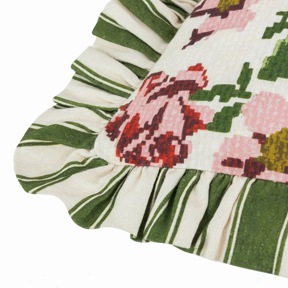 Thumbnail: Feeoni ruffled vintage floral cushion 