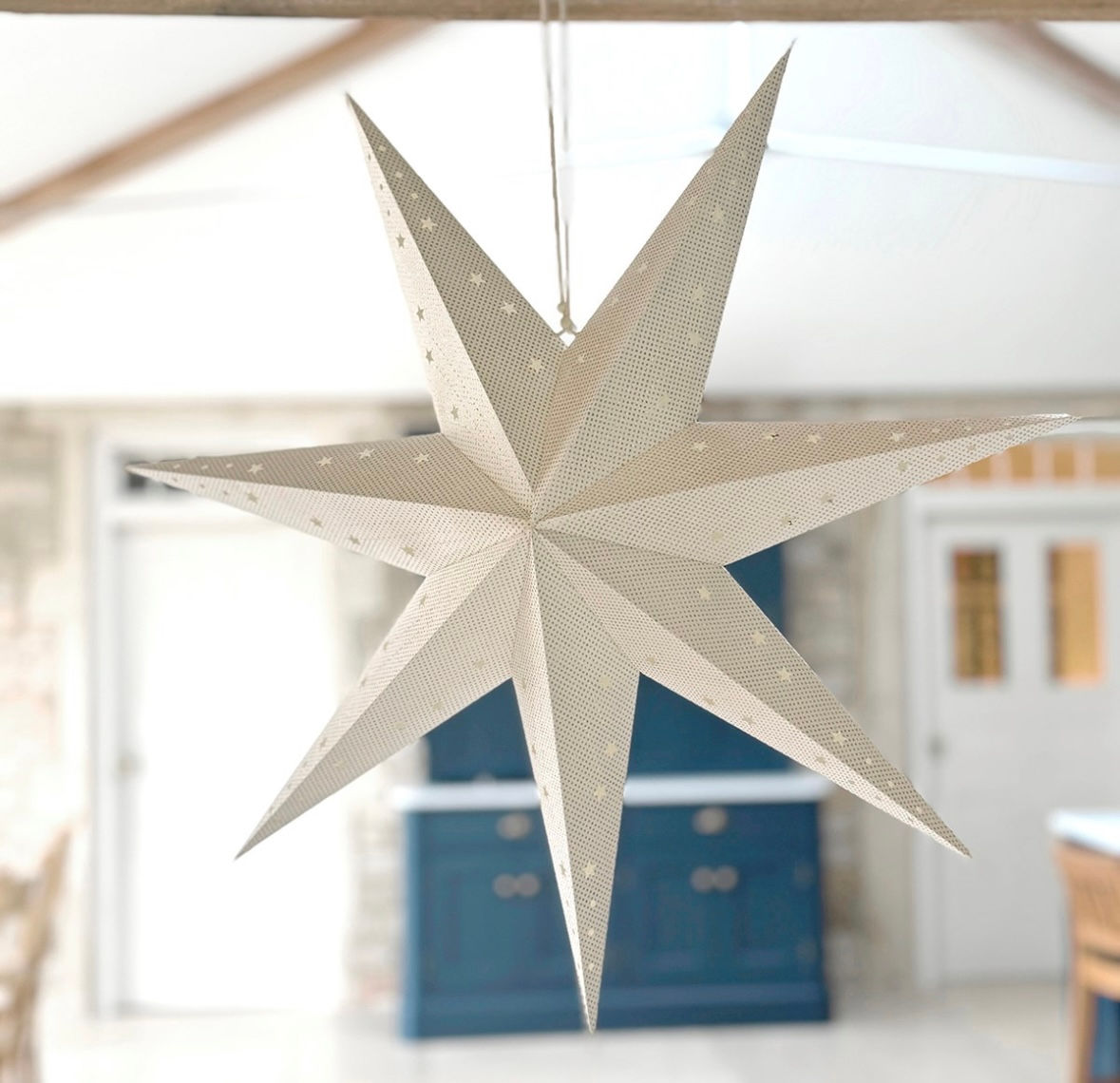 60cm white paper star with silver spots 