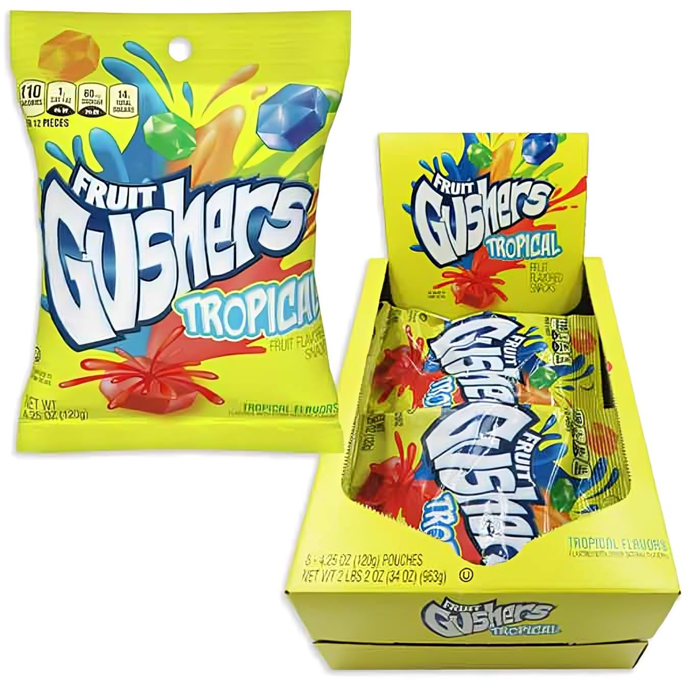 GUSHERS TROPICAL FRUIT FLAVORED SNACKS - 8CT