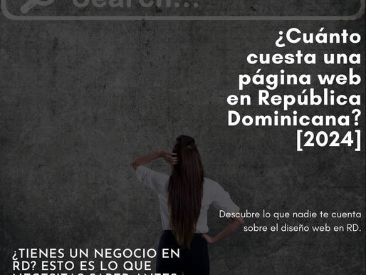 Portada de blog de Digidomtek con fondo oscuro, una mujer de espaldas mirando una pared con una barra de búsqueda y textos sobre el costo de una página web en República Dominicana en 2025. Diseño profesional y estilo editorial moderno.