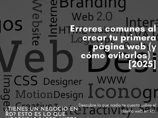 Portada del artículo “Errores comunes al crear tu primera página web” de Digidomtek. Fondo oscuro con palabras clave como Web Design, Branding y CSS.