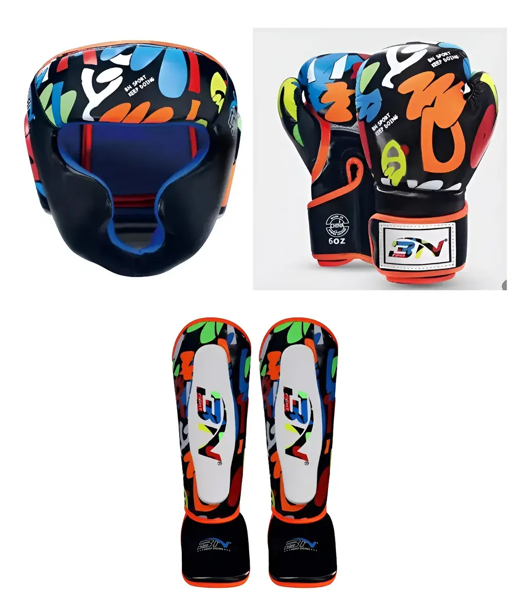 Paquete: Espinilleras +Careta + Guantes para niño (6 ozs) BN