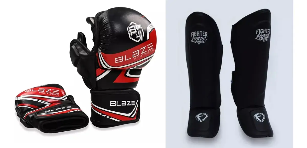 Paquete: Espinilleras Figheter Legend + Guantes MMA Blaze