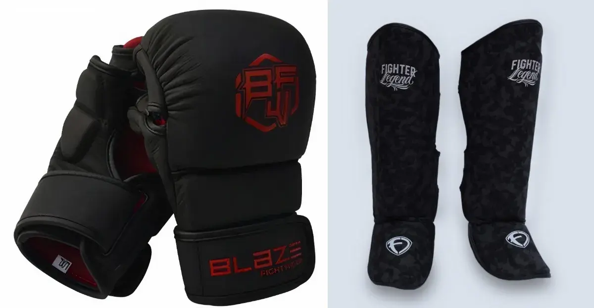 Paquete: Espinilleras Fighter Legend+ Guantes Blaze