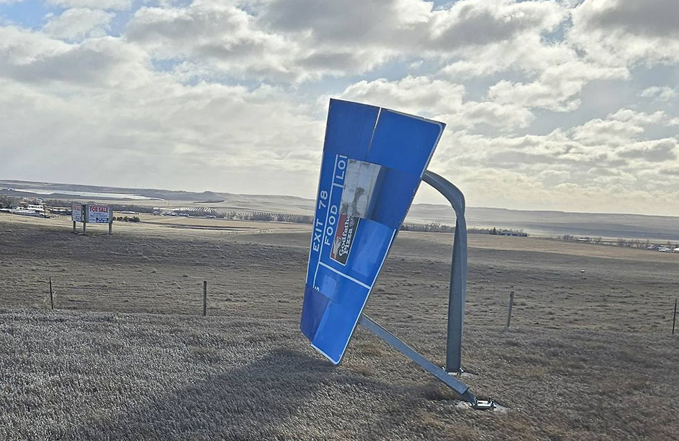 Sign twisted in the winds of western South Dakota
