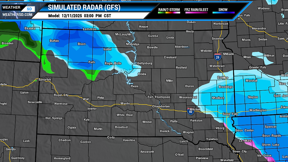 GFS Simulated Radar Forecast for 3pm CST 12-11-2025 South Dakota