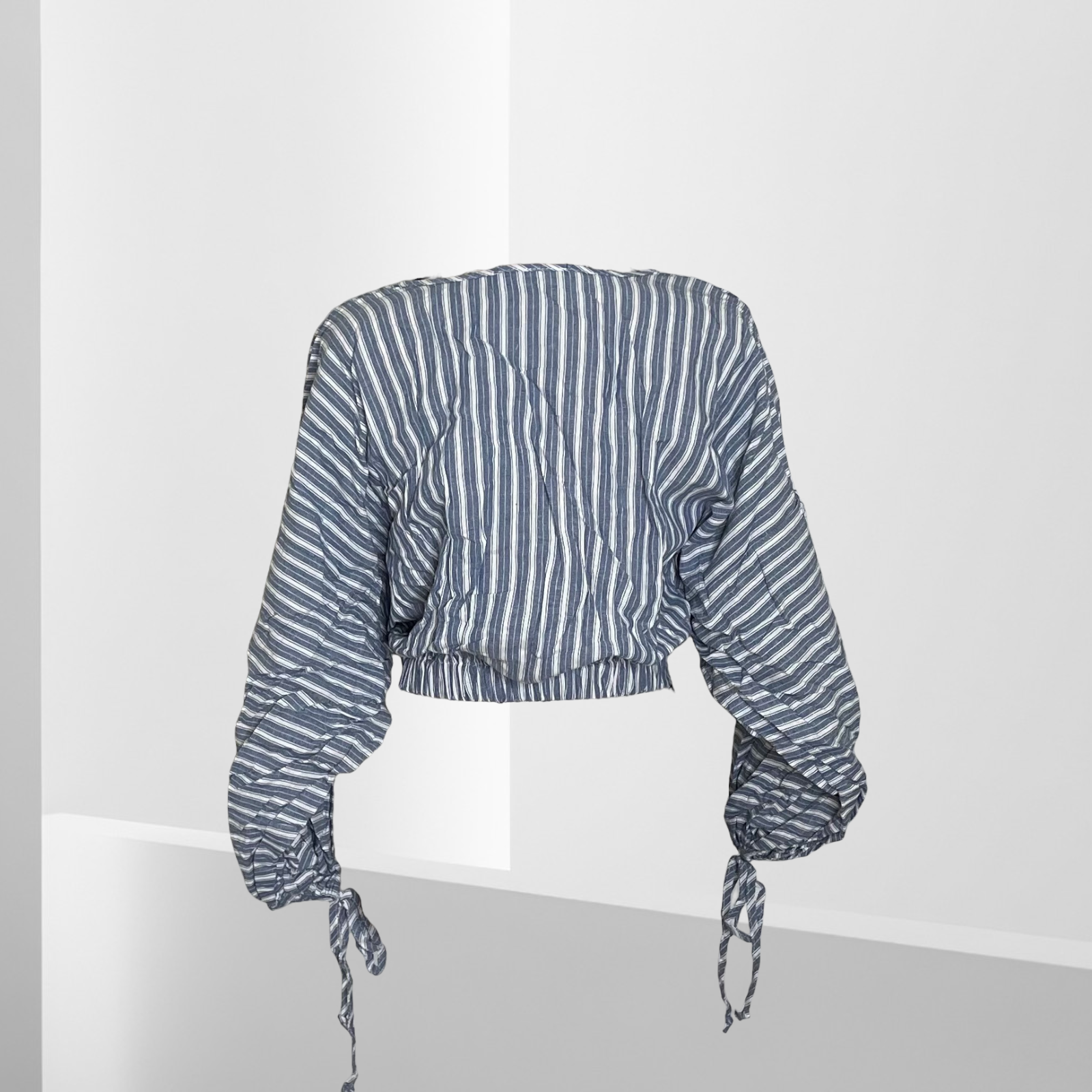 Women Red/White & Blue/White Stripes Puff Sleeves V-Scoop Neck