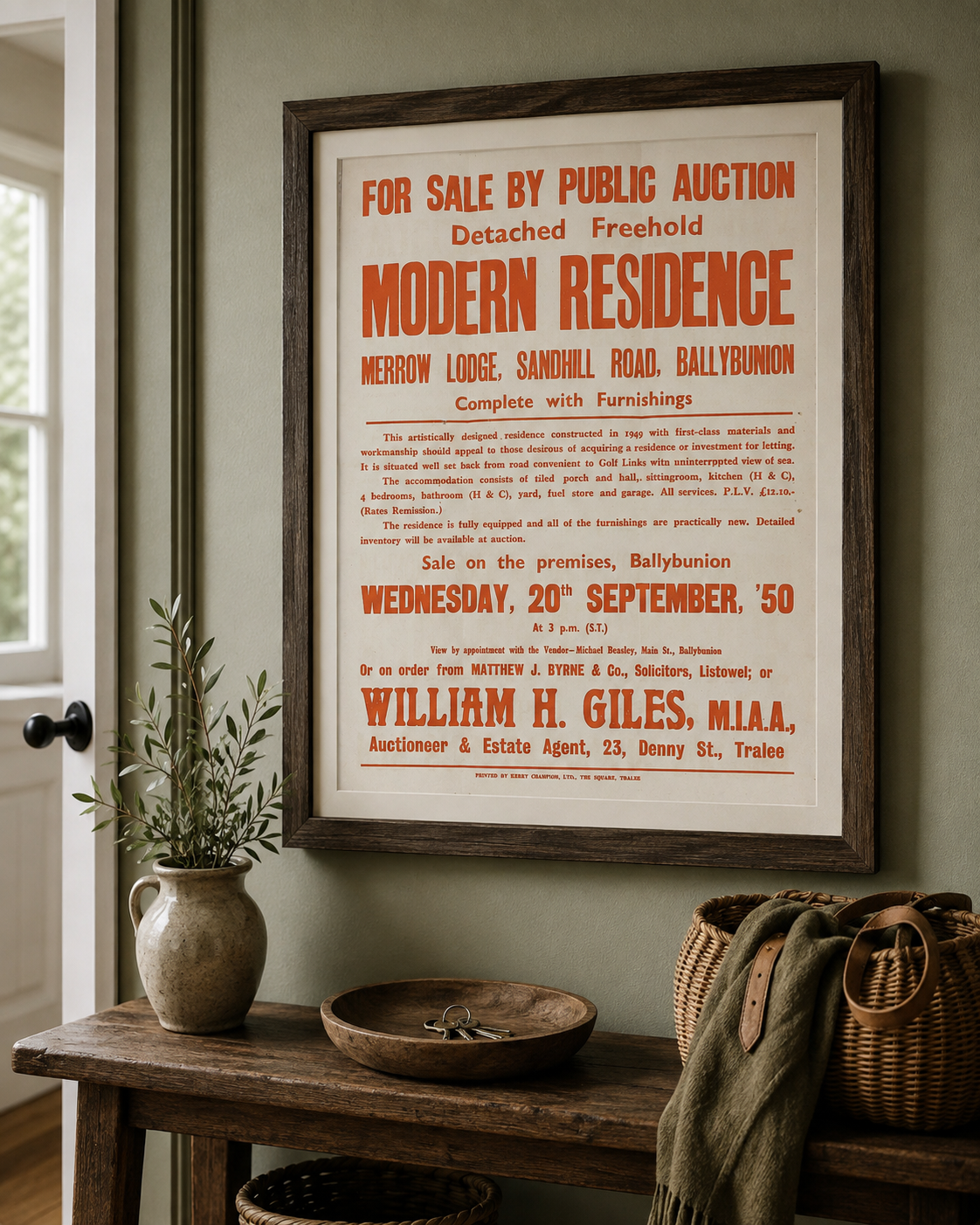 Vintage 1950 Ballybunion Property Auction Print
