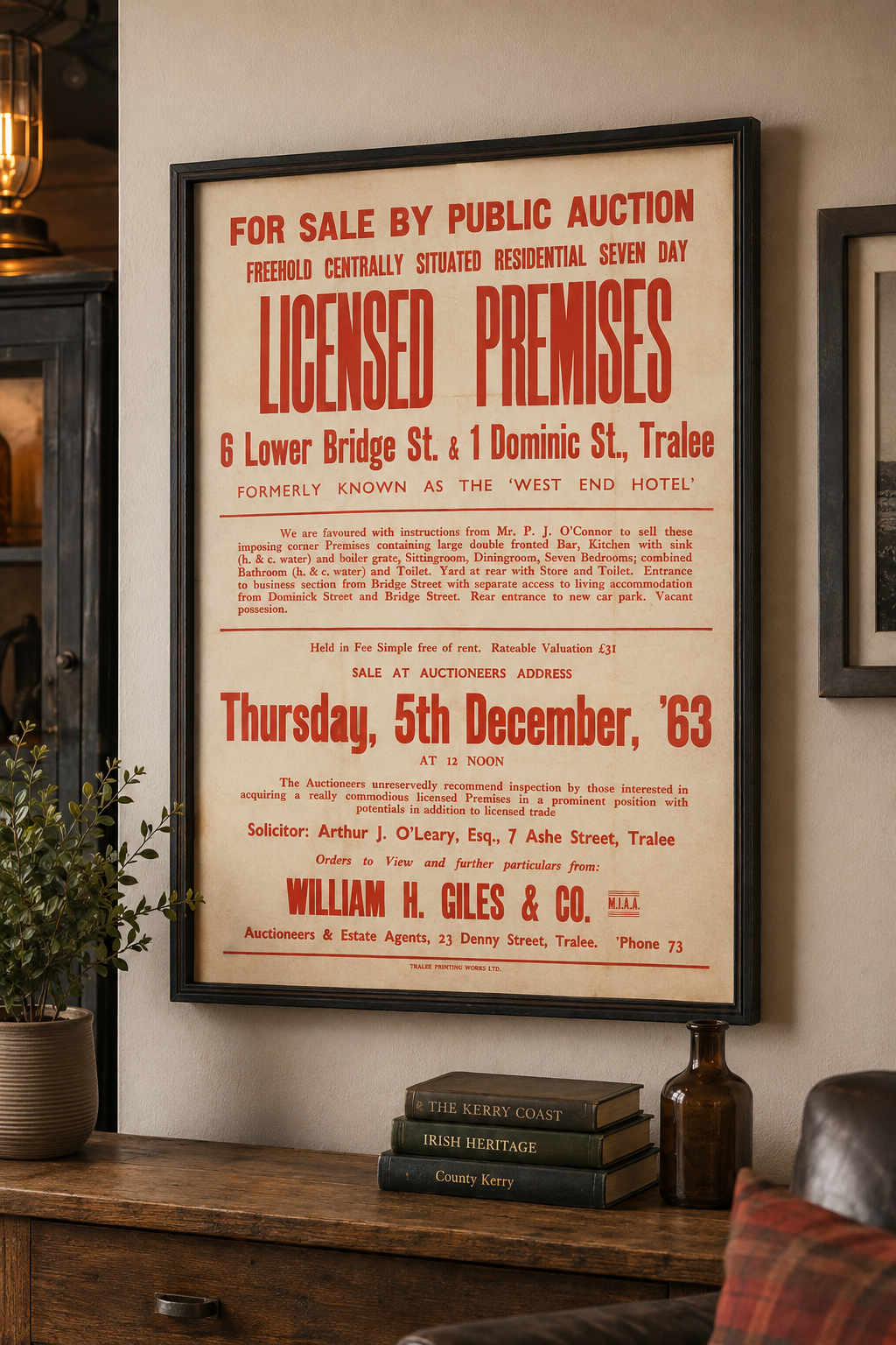 Vintage 1963 Tralee Property Auction Poster