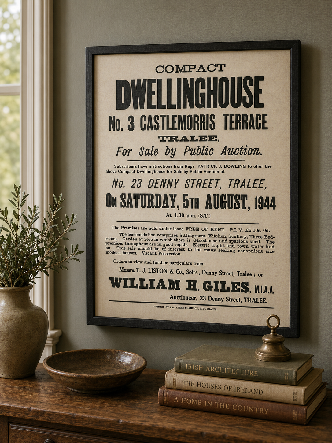 Vintage 1944 Tralee Property Auction Print