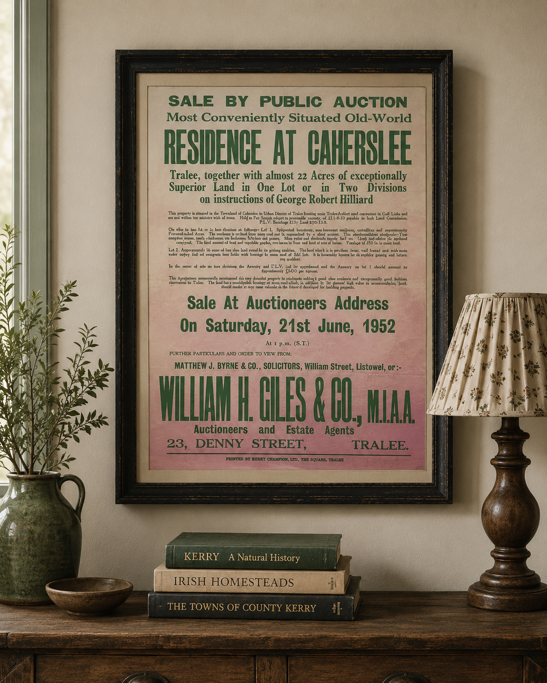 Vintage 1952 Tralee Property Auction Print