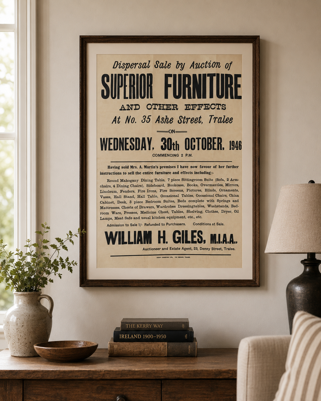 Vintage 1946 Tralee Furniture Auction Print