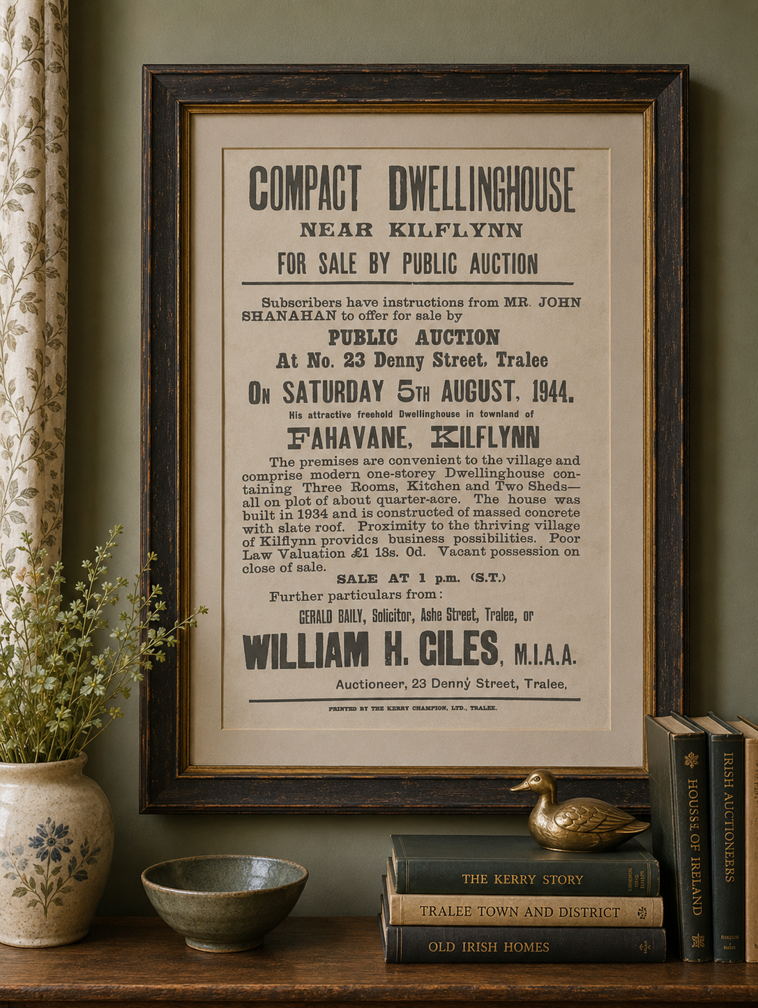 Vintage 1944 Kilflynn Property Auction Print