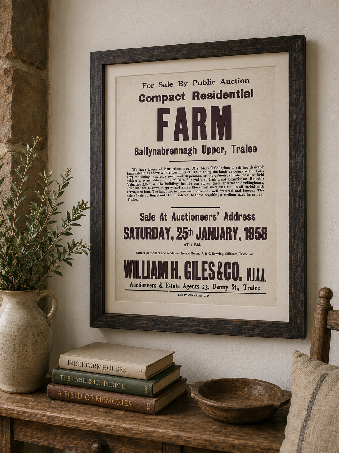 Vintage 1958 Tralee Land Auction Print
