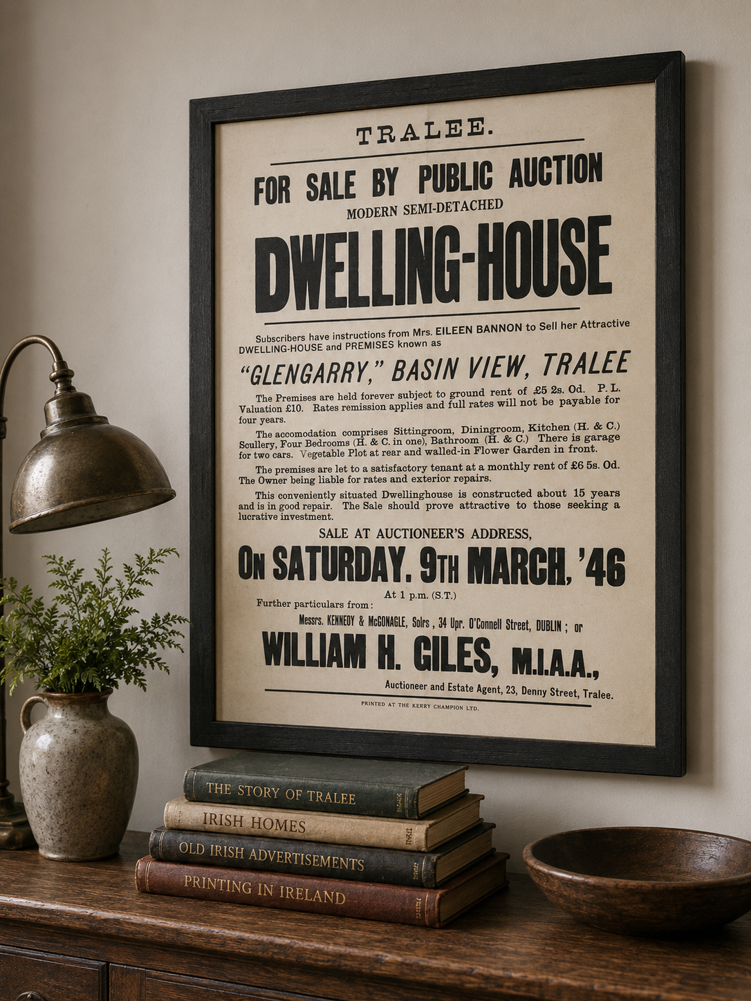 Vintage 1946 Tralee Property Auction Print