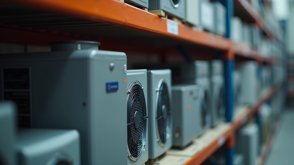 Close-up view of HVAC parts neatly arranged on a shelf
