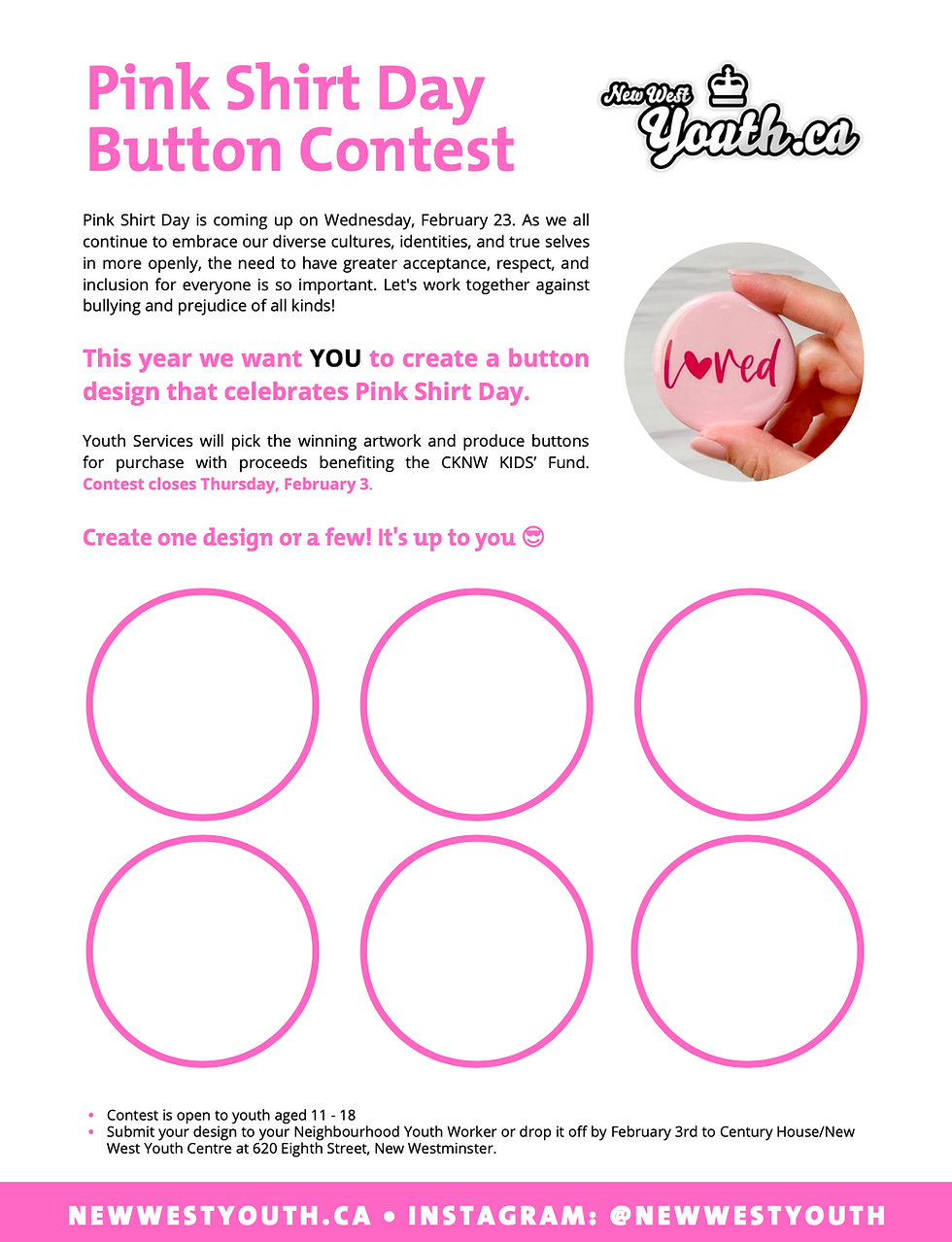 Pink Shirt Day Button Contest Entry Form