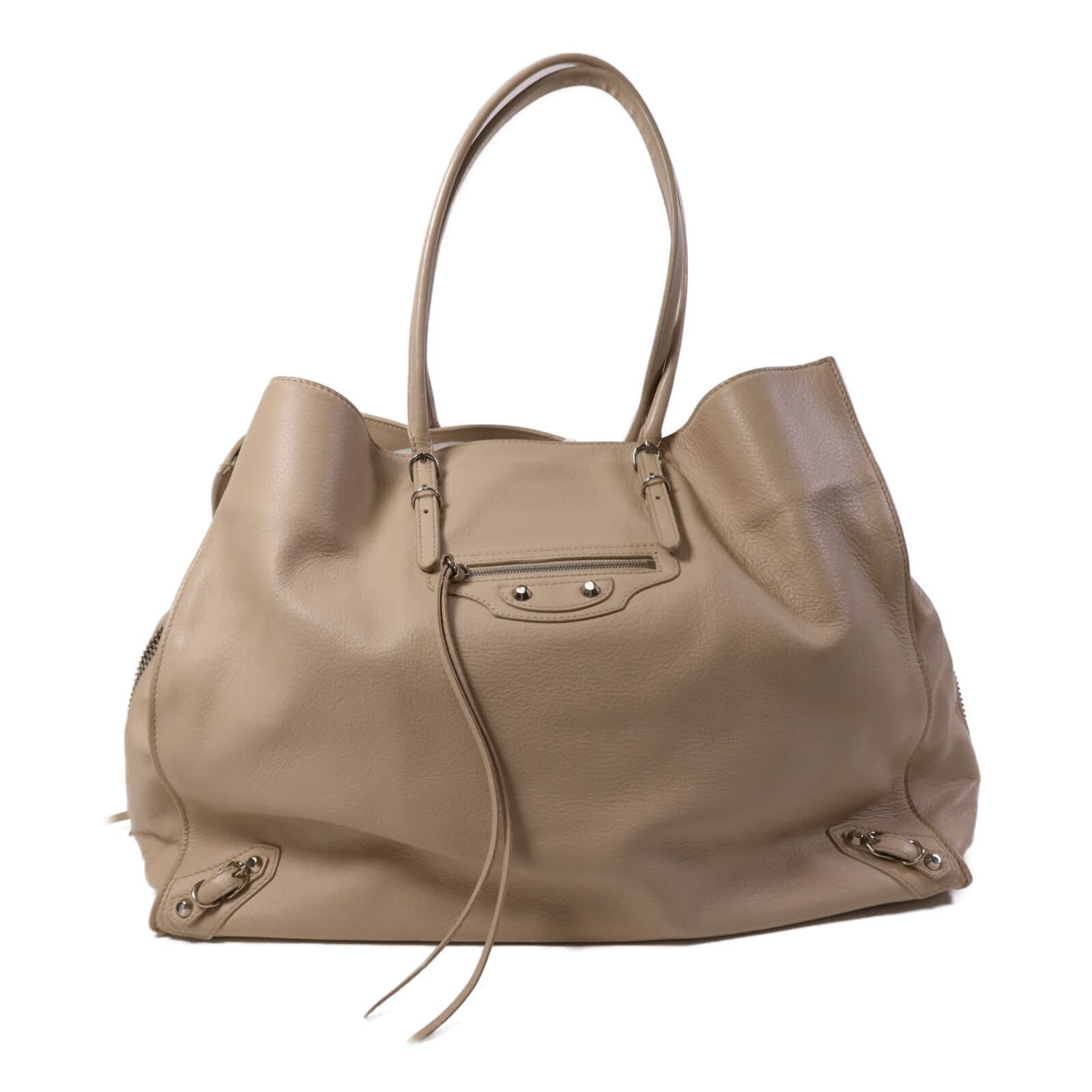 Balenciaga Calfskin Papier A4 Zip Around Shoulder Bag Beige