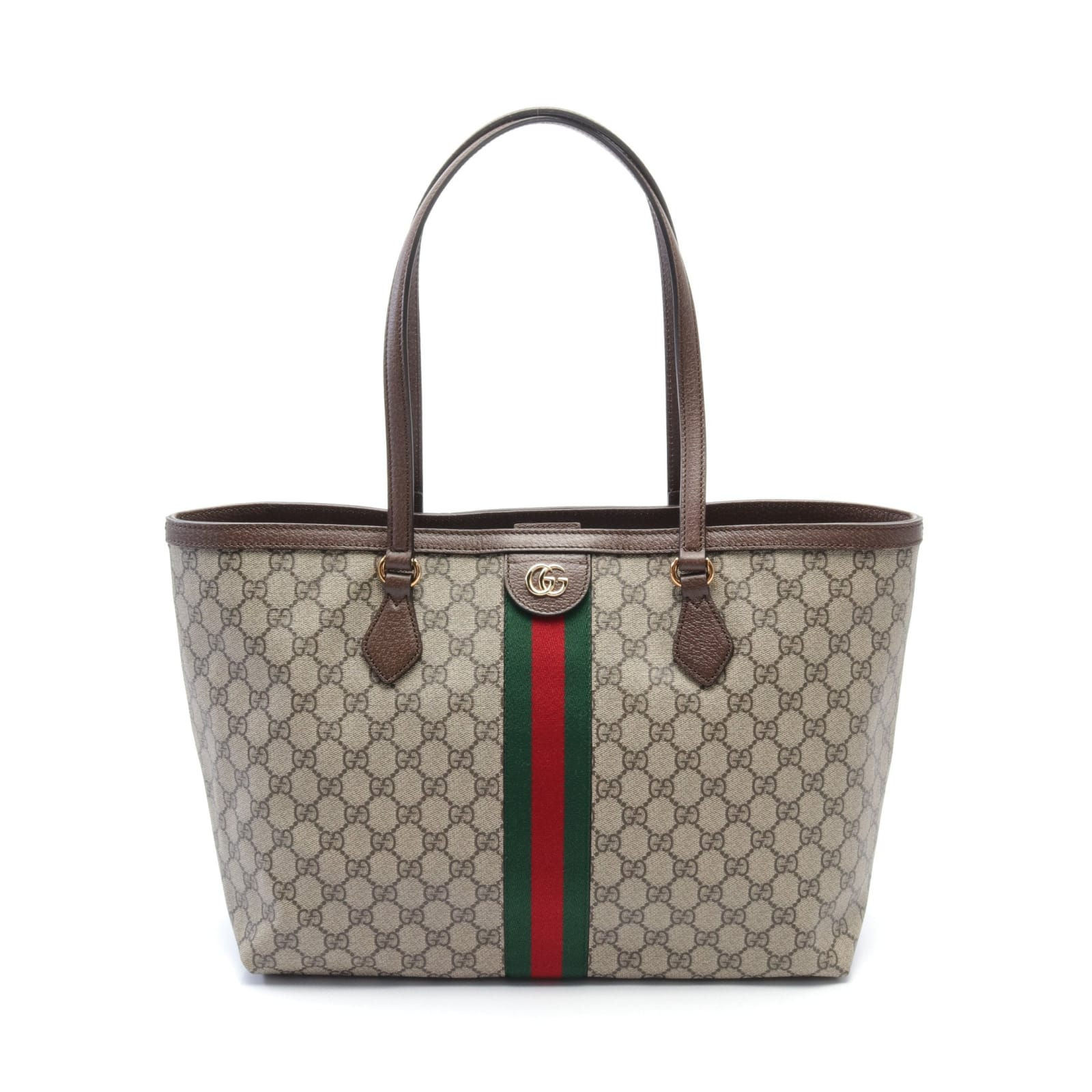 Gucci GG Supreme Medium Tote Bag PVC Leather Beige Dark Brown