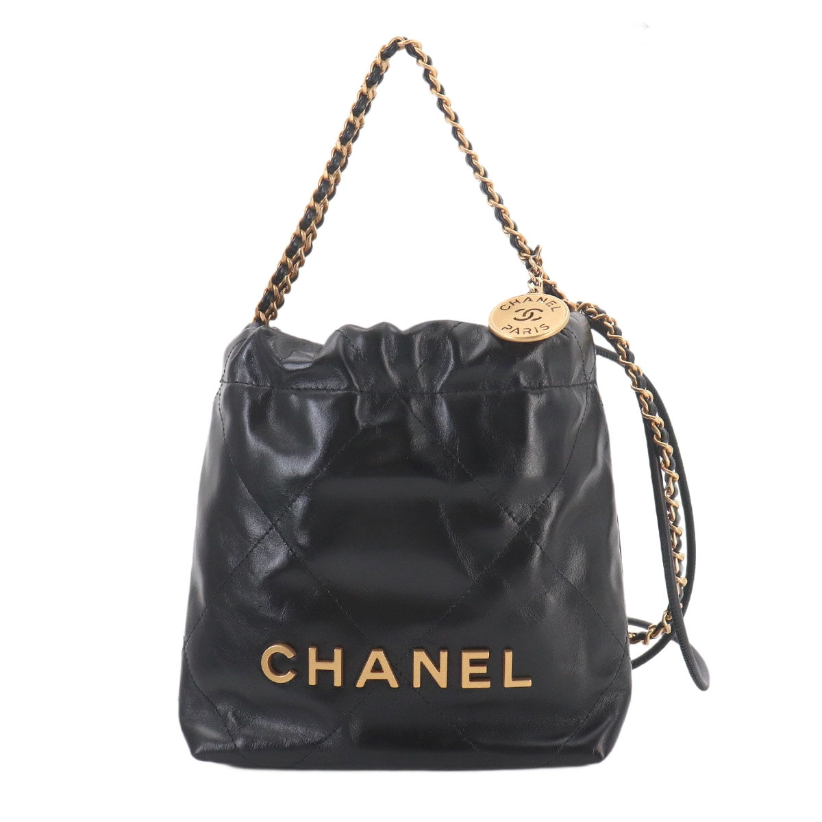 Chanel 22 Mini Leather 2way Chain Shoulder Bag Black