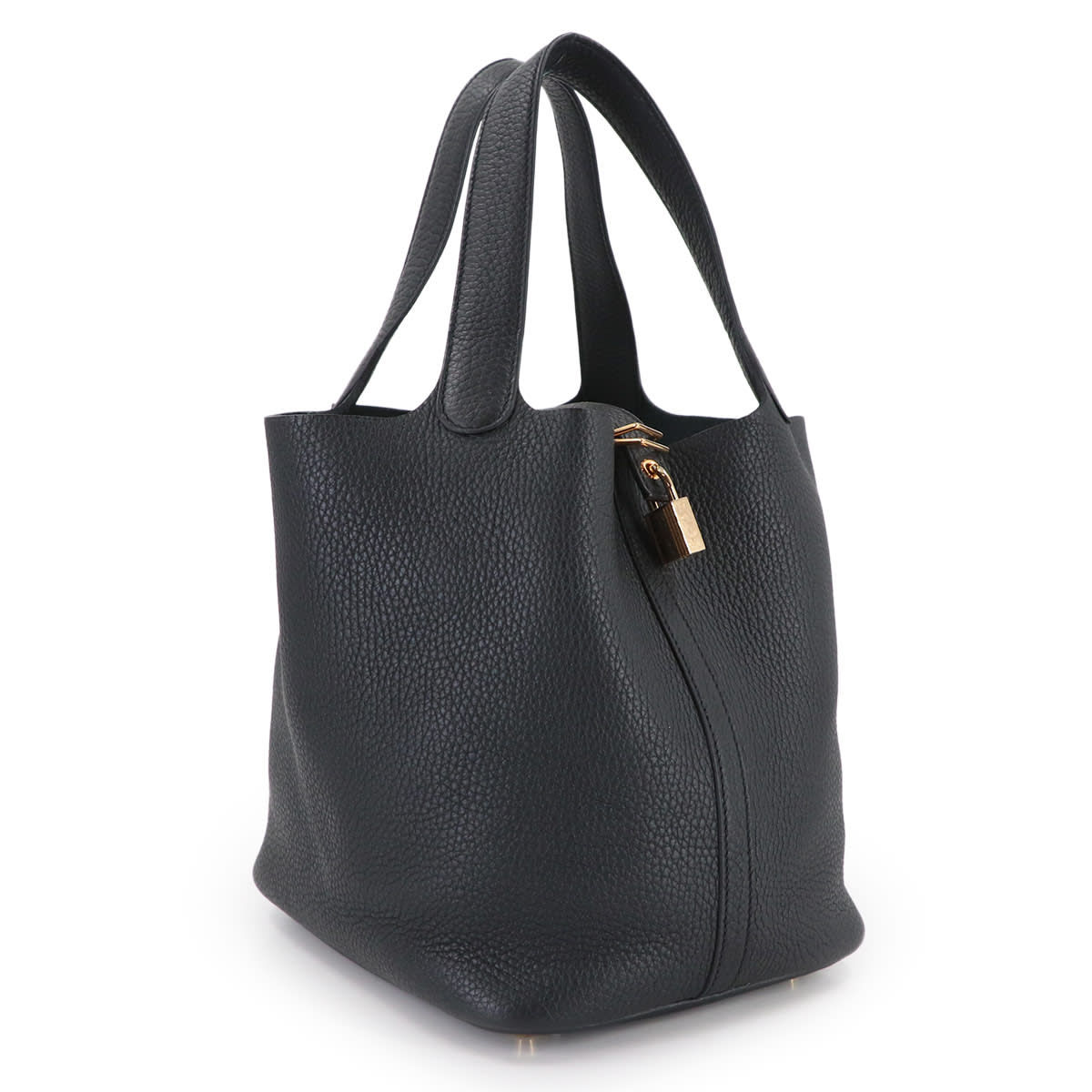 Hermes Picotin Lock MM Taurillon Clemence Leather Black Gold Hardware