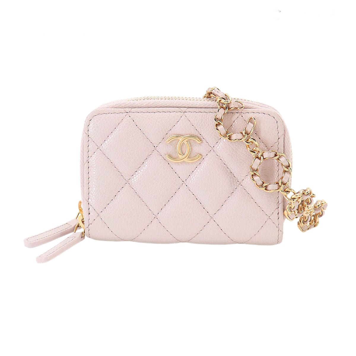 Chanel Matelasse Caviar Skin Chain Wallet Pink