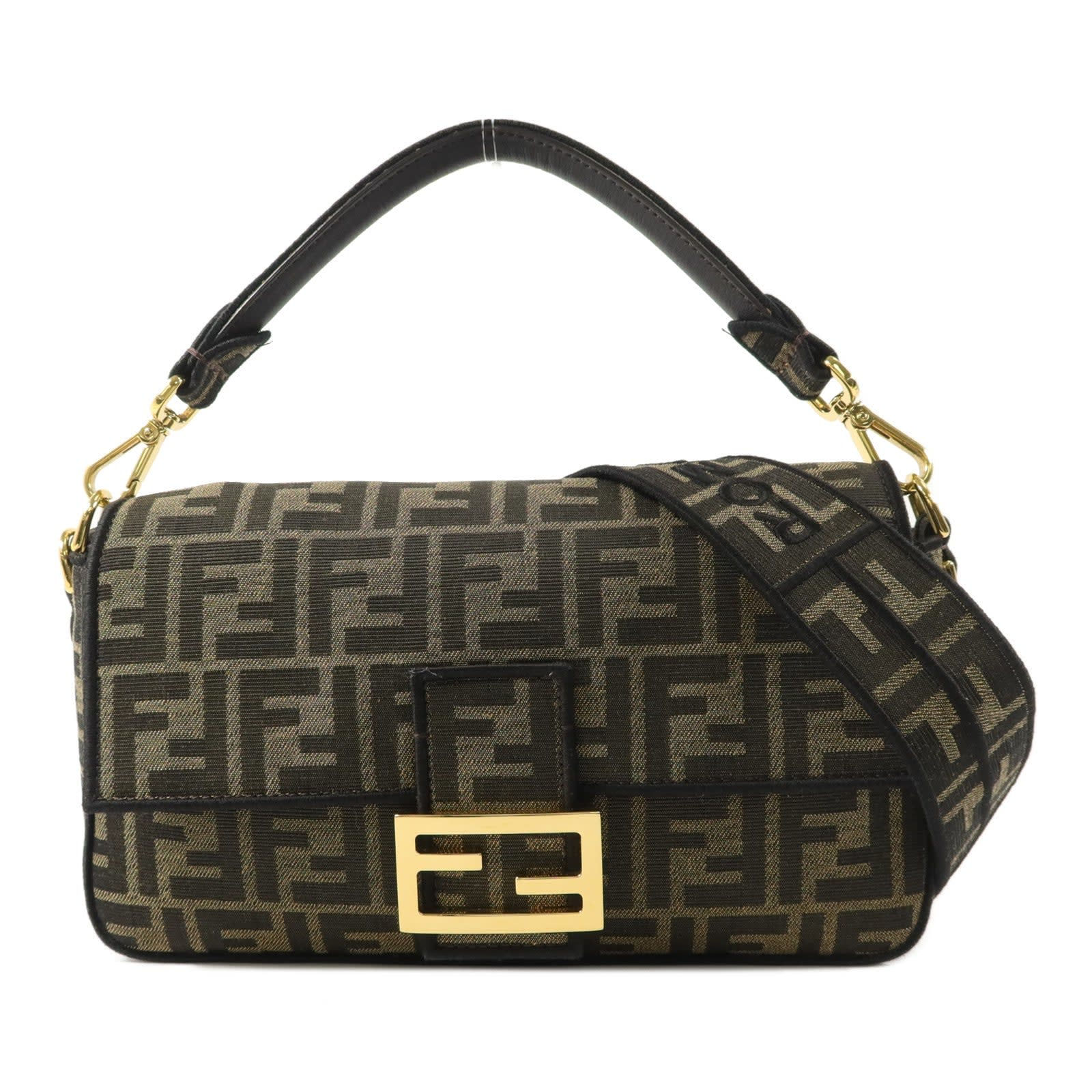 Fendi Canvas Baguette Shoulder Bag Brown
