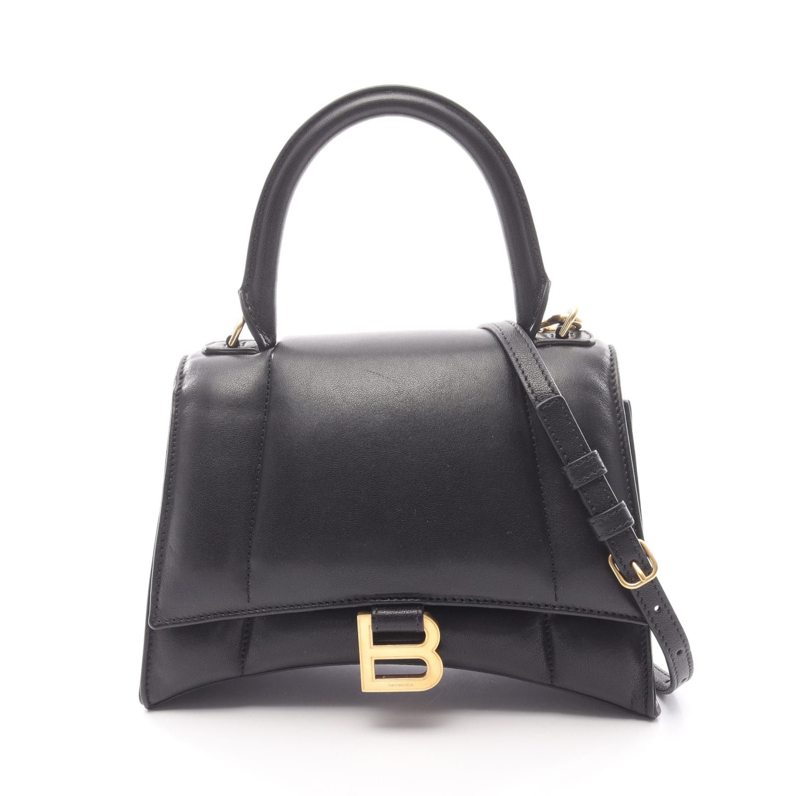 Balenciaga Hourglass Small Leather 2WAY Handbag Black